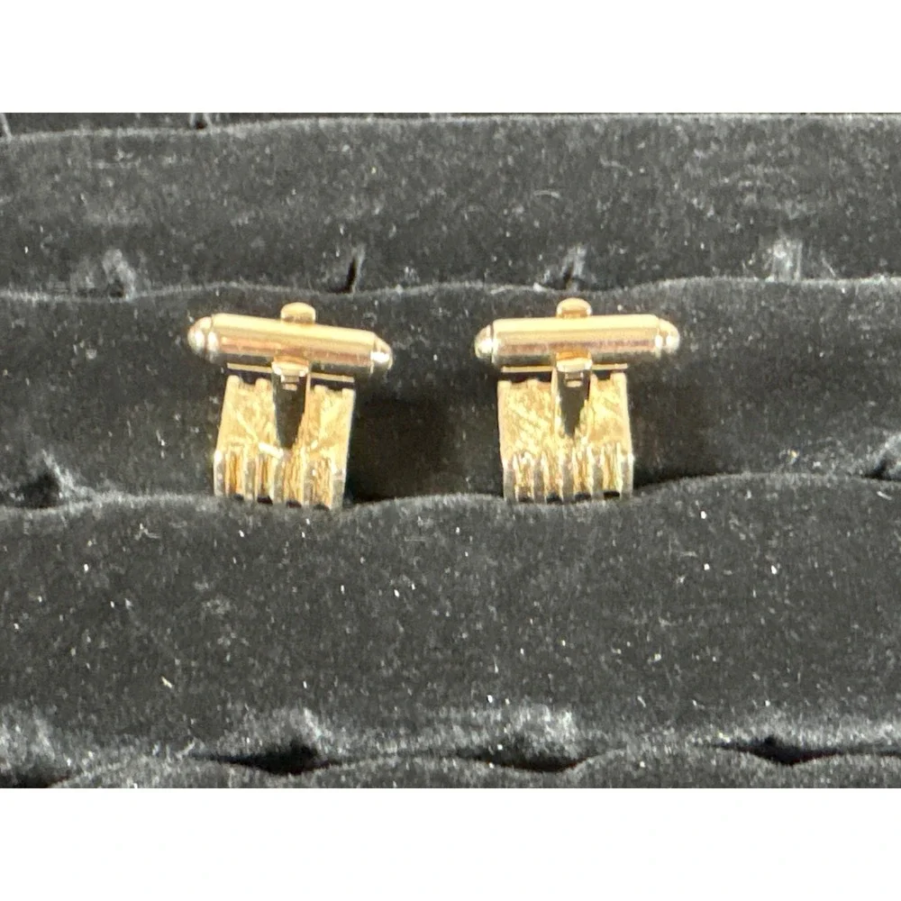 Vintage Gold Tone Ribbed Barrel Cufflinks Mid Century Modern Textured Mens